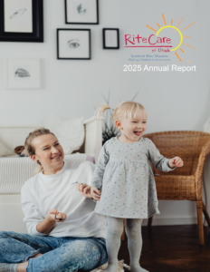 Front cover of the 2025 annual report featuring a smiling mom and young daughter in a living room